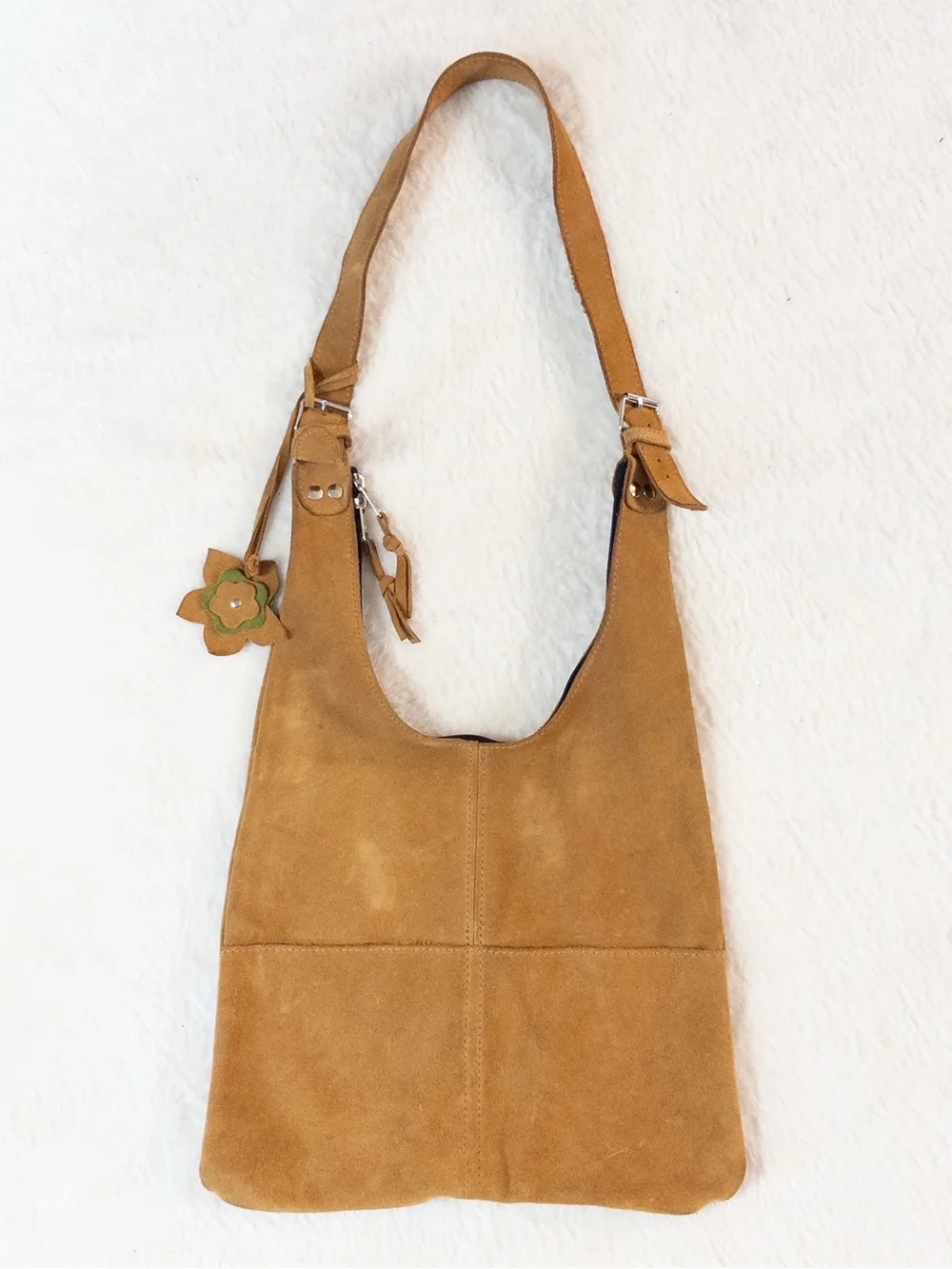 Boho Tan Suede Hobo Bag with Flower Charm 🌼👜